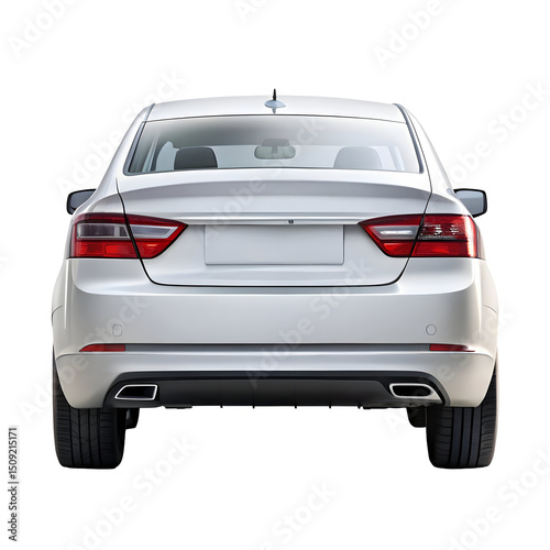 White Car Rear View Isolated on White Background – Modern Vehicle Backside for Transportation Design, Auto Marketing, and Mockups