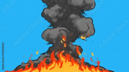 Animation of Fire and Smoke Plume Rising Against Blue Sky