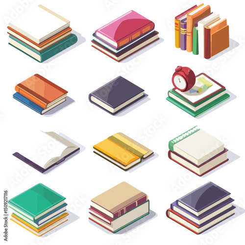 Educational Text Books Library Isometric Icons Vector Illustration