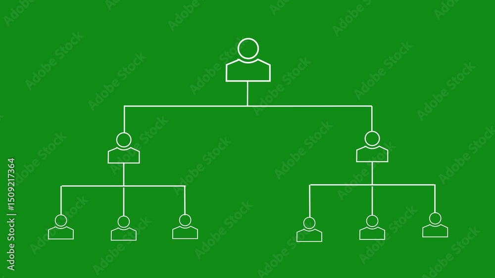Dynamic Organizational Chart tiered leadership levels, Level Organization Star Diagram Structure with dashed line Animation stratification networking icons and organizational. 4K