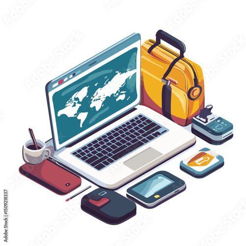 Professional Travel and Online Technology Vector Illustration for Business Presentations