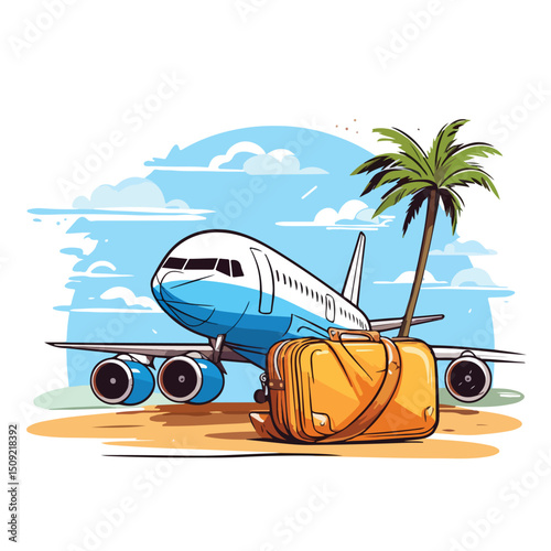 Cartoon illustration of travel and vacations theme with luggage and sunglasses for creative projects