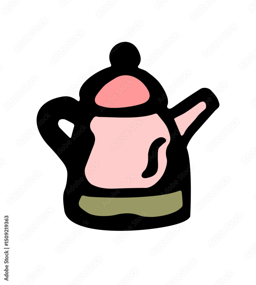 Obraz premium Vector color illustration of a closed kitchen kettle with handle and lid on a white isolated background
