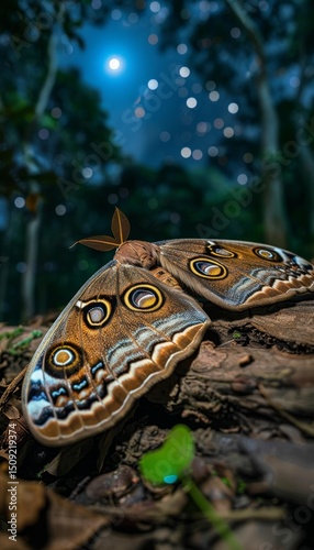 Majestic giant moth with luminous wings captivating observers in the enchanting moonlight