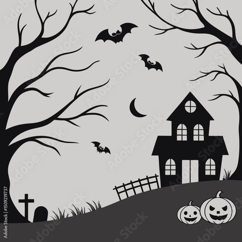 set of silhouettes of Halloween on a white background. Vector illustration