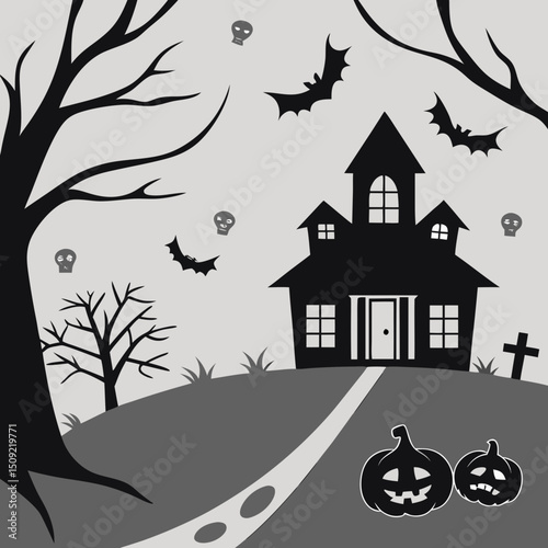 set of silhouettes of Halloween on a white background. Vector illustration