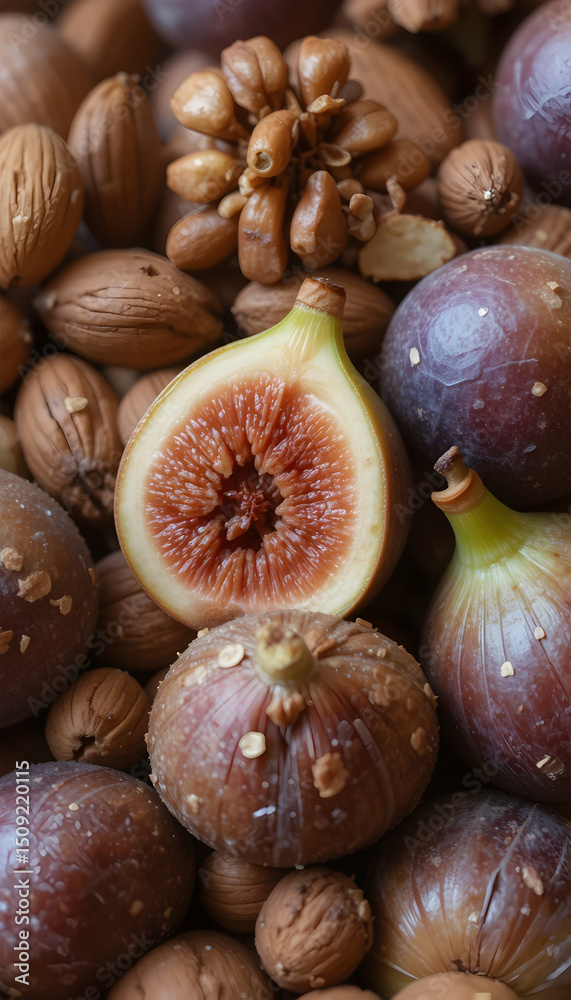 Obraz premium Fresh Whole and Sliced Figs on Rustic Surface