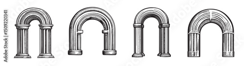 Detailed Illustrations of Vintage Architectural Arches and Columns, vintage retro hipster logo design, vector illustration, engraving design