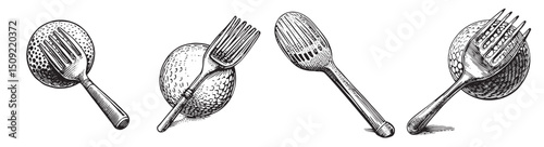 Vintage Hand-Drawn Illustrations of Kitchen Tools and Utensils, vintage retro hipster logo design, vector illustration, engraving design