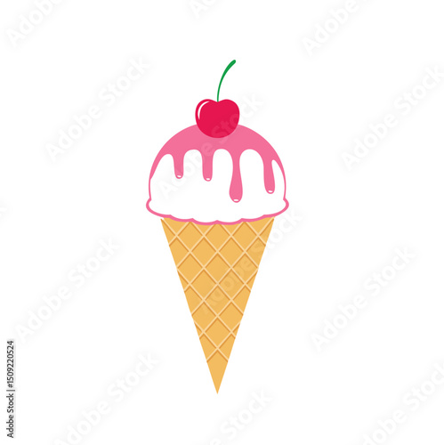 Delicious strawberry ice cream cone sweet treat