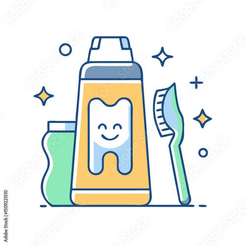 Dental hygiene set, toothpaste and toothbrush.