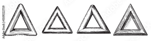 Vintage Triangular Shapes Sketches in Black and White Style, set vector illustration