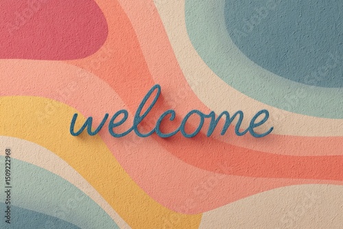 Welcome Text on Abstract Colorful Background with Wavy Patterns, Concept of Invitations, Greetings, Event Promotion, and Advertising Design