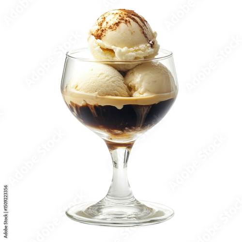 Italian Affogato Espresso Over Ice Cream  isolated on a transparent background