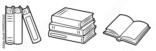 Simple black and white illustrations of books