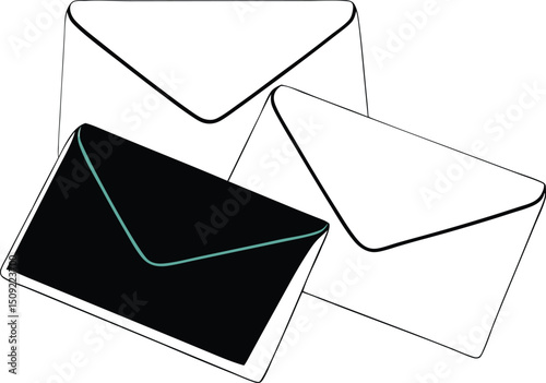 Modern envelopes 3d rendered in monochrome with minimalist and elegant design