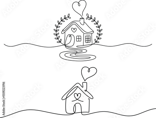 Whimsical House Line Art Illustrations, Cozy Home Vector Drawings