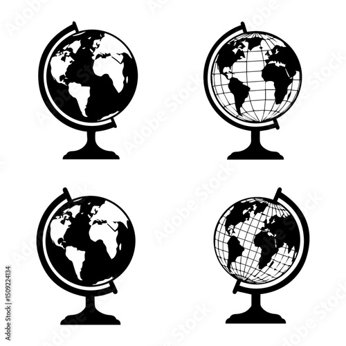 Vector Globe Icons World Map, Geography, Travel, Education, Exploration