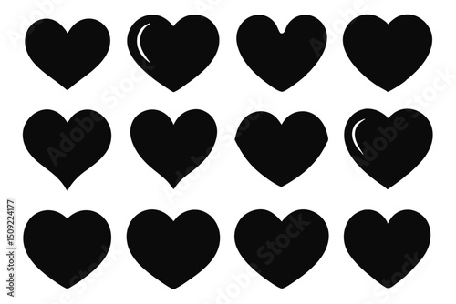 Collection of simple black heart silhouettes perfect for valentine's day and romantic designs