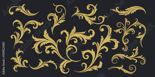Elegant Gold Floral Swirls Vector Design Elements for Invitations, Logos & More
