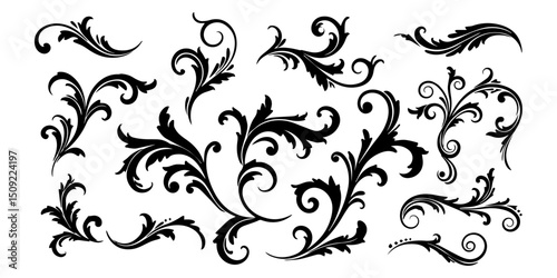 Elegant Flourish Vector Graphics Collection of Vintage Floral Ornaments for Design