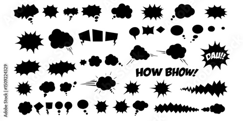 Large Collection of Black and White Speech Bubbles and Comic Book Style Word Balloons - Vector Graphics