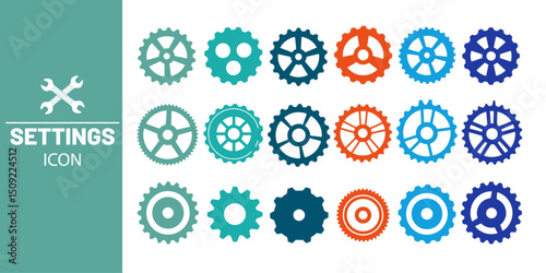 Collection of Colorful Gear Icons Vector Graphics for Settings and Mechanics