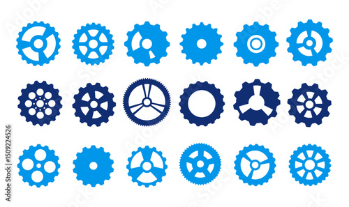 Collection of Blue Gear Icons Vector Graphics for Mechanical Designs