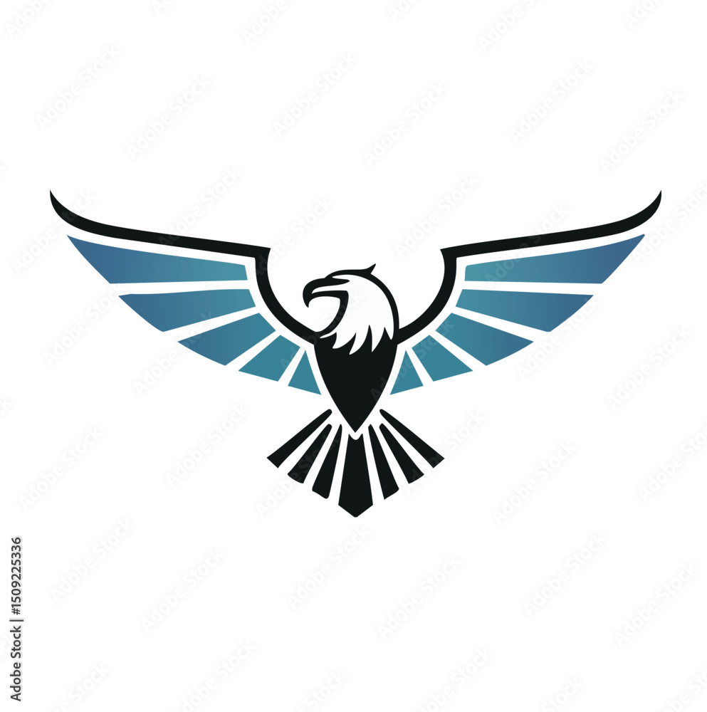 Obraz premium Majestic eagle soaring wings spread wide blue gradient