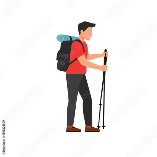Man hiking with backpack and trekking poles
