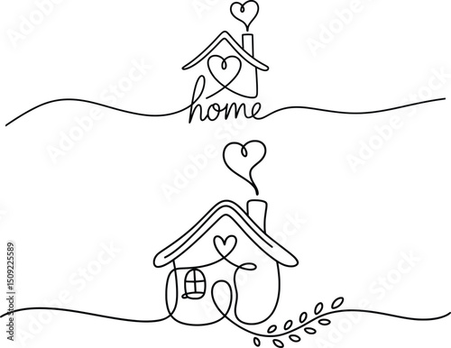Whimsical House Line Art Illustrations, Cozy Home Vector Drawings