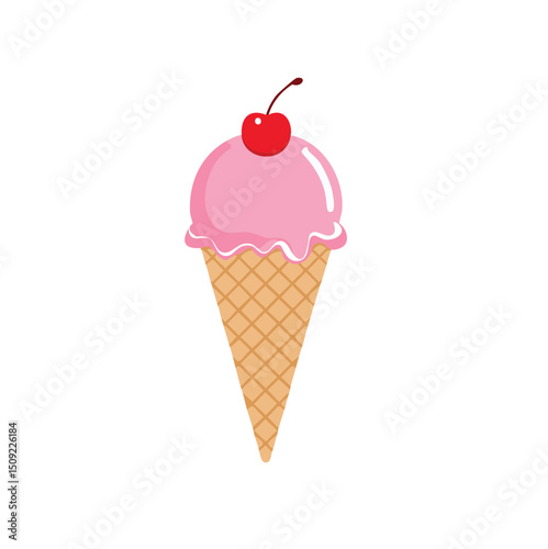 Pink ice cream cone with cherry on top summer treat