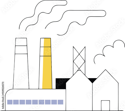 Simple industrial factory illustration with transparent elements ready for design