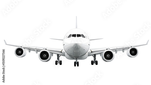 Front view of a modern passenger airplane on a black background
