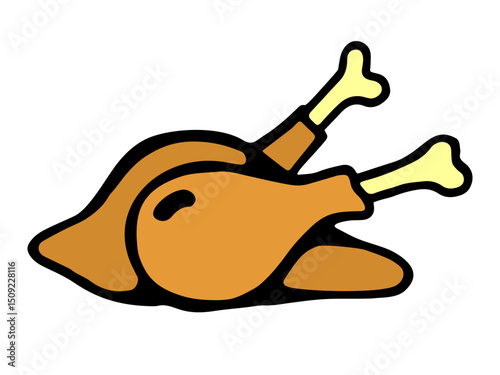 Vector color illustration of a fried bird with crispy drumsticks on a white isolated background
