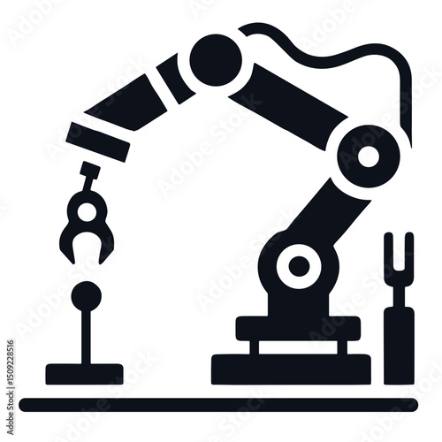 Vector industrial robotic arm image on transparent background for automation and manufacturing concept