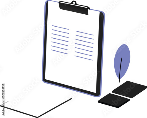 Vector illustration of clipboard and feather with transparency for various projects