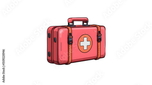 Cartoon illustration of a first aid kit medical bag emergency supplies health aid healthca