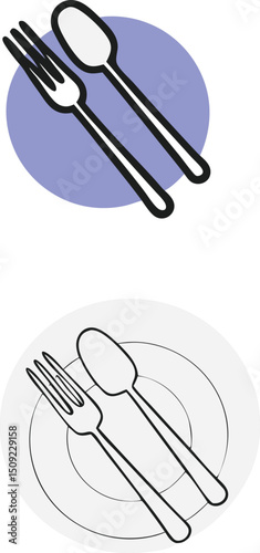 Vector illustration of tableware with spoon fork and plate for culinary designs
