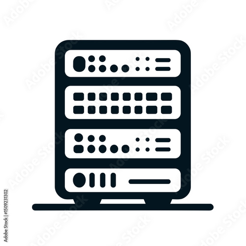 Vector icon of server rack on transparent background for cybersecurity and network protection concept