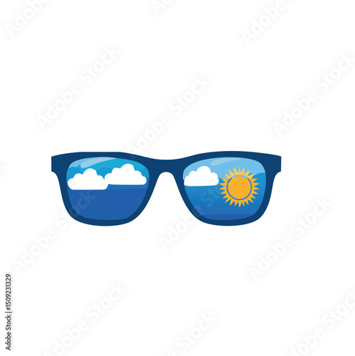 Sunglasses reflecting sunny sky summer vacation