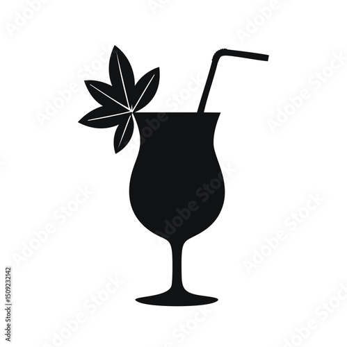 Tropical cocktail drink silhouette with leaf garnish