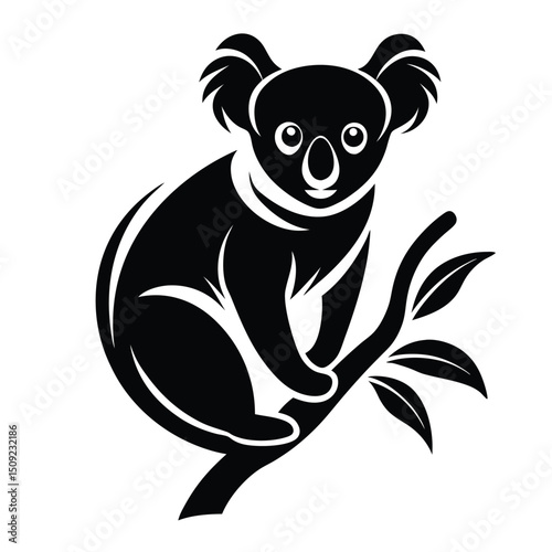 Stylized koala silhouette on eucalyptus branch