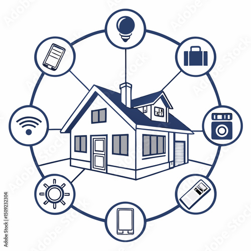 Smart Home Automation System Concept with Connected Devices and Appliances Illustration