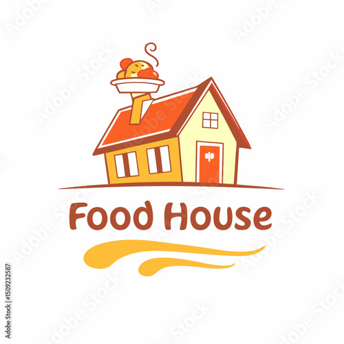 Food House Logo Design with House and Food on Chimney Illustration