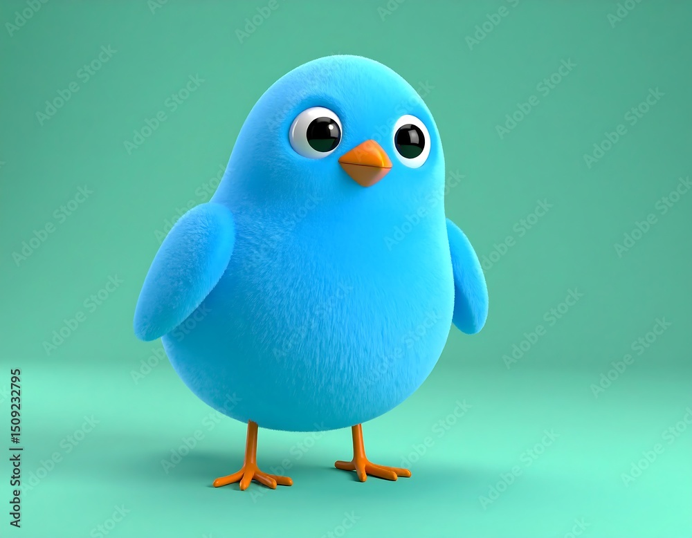 Fototapeta premium Cute blue cartoon bird