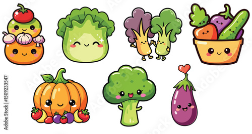 Kawaii cute smiling vegetables illustration colorful perfect for children's design