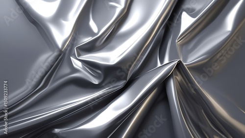 Abstract shimmering chrome fabric folds in high definition rendering