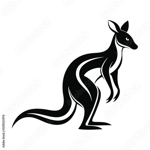 Stylized black and white kangaroo illustration