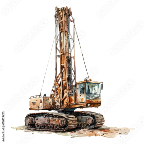 Pile Driver, watercolor vector, high quality, isolated on a white background.
